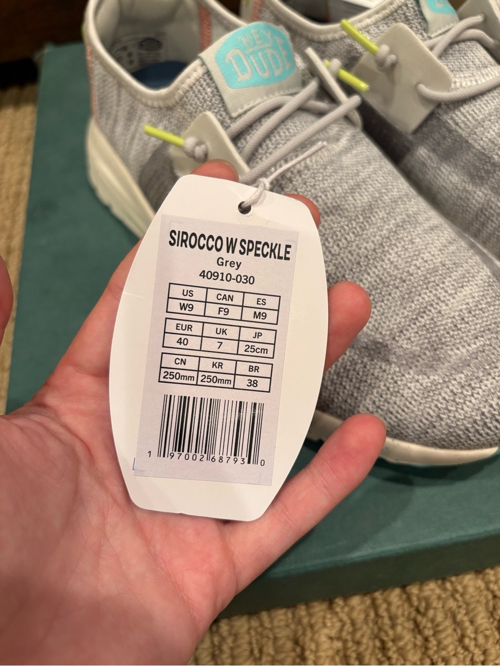 Hey Dude Sirocco Speckle Grey Neon Women’s Shoes NWT - Picture 13 of 16